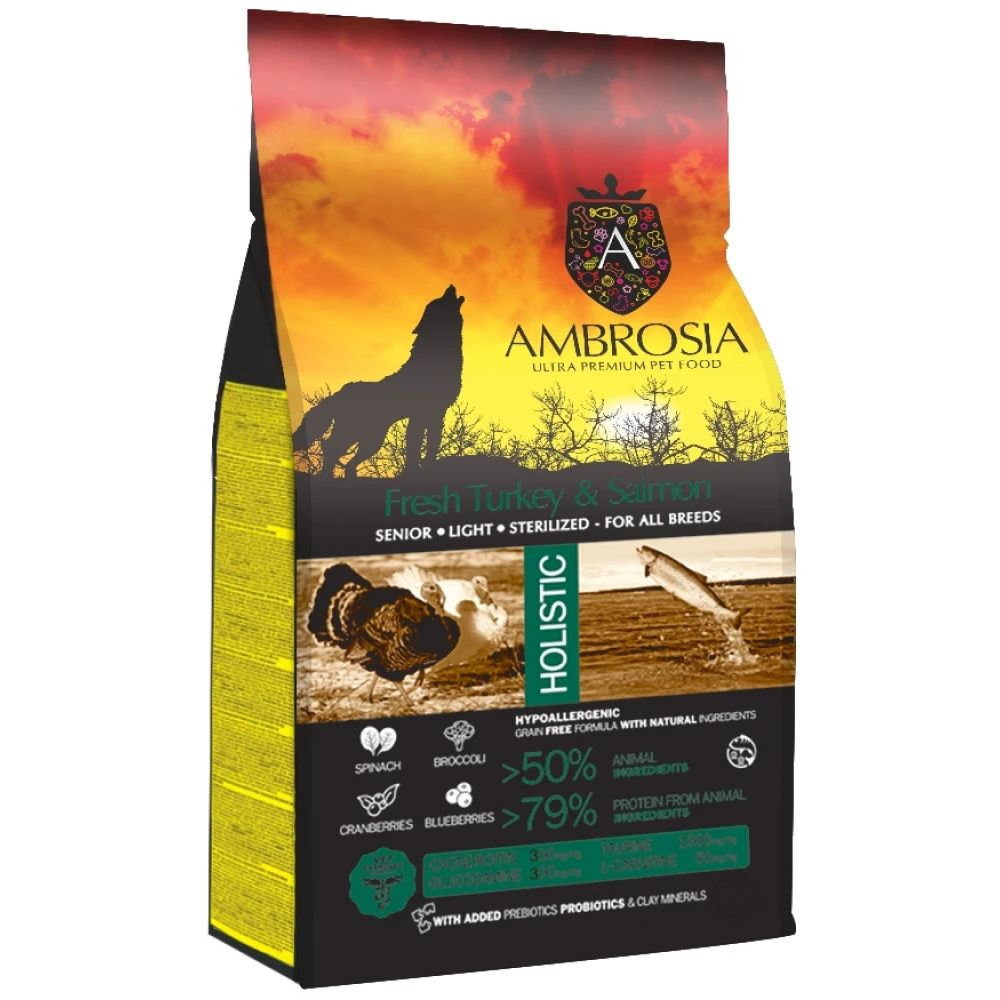 ambrosia-grain-free-dog-senior-light-sterilized-fresh-turkey-and-salmon-petshop88-1000x1000h Ambrosia Fresh Turkey & Salmon Senior - Light - Sterilized - Image 1
